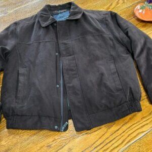 Weatherproof brown Microsuede Bomber Jacket. Zip/snap front. Large.